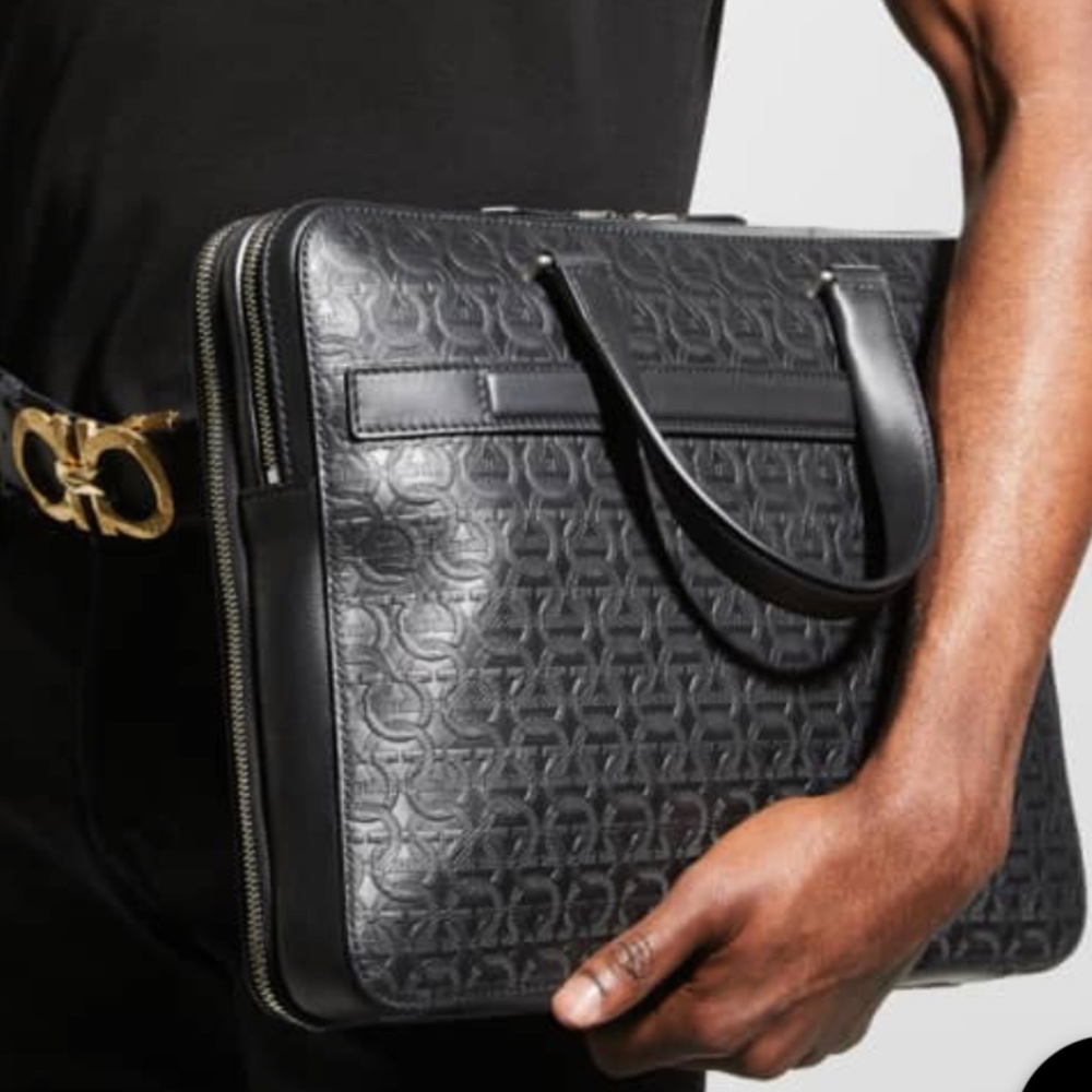 Salvatore Ferragamo  Men's Leather Gancini Business Briefcase